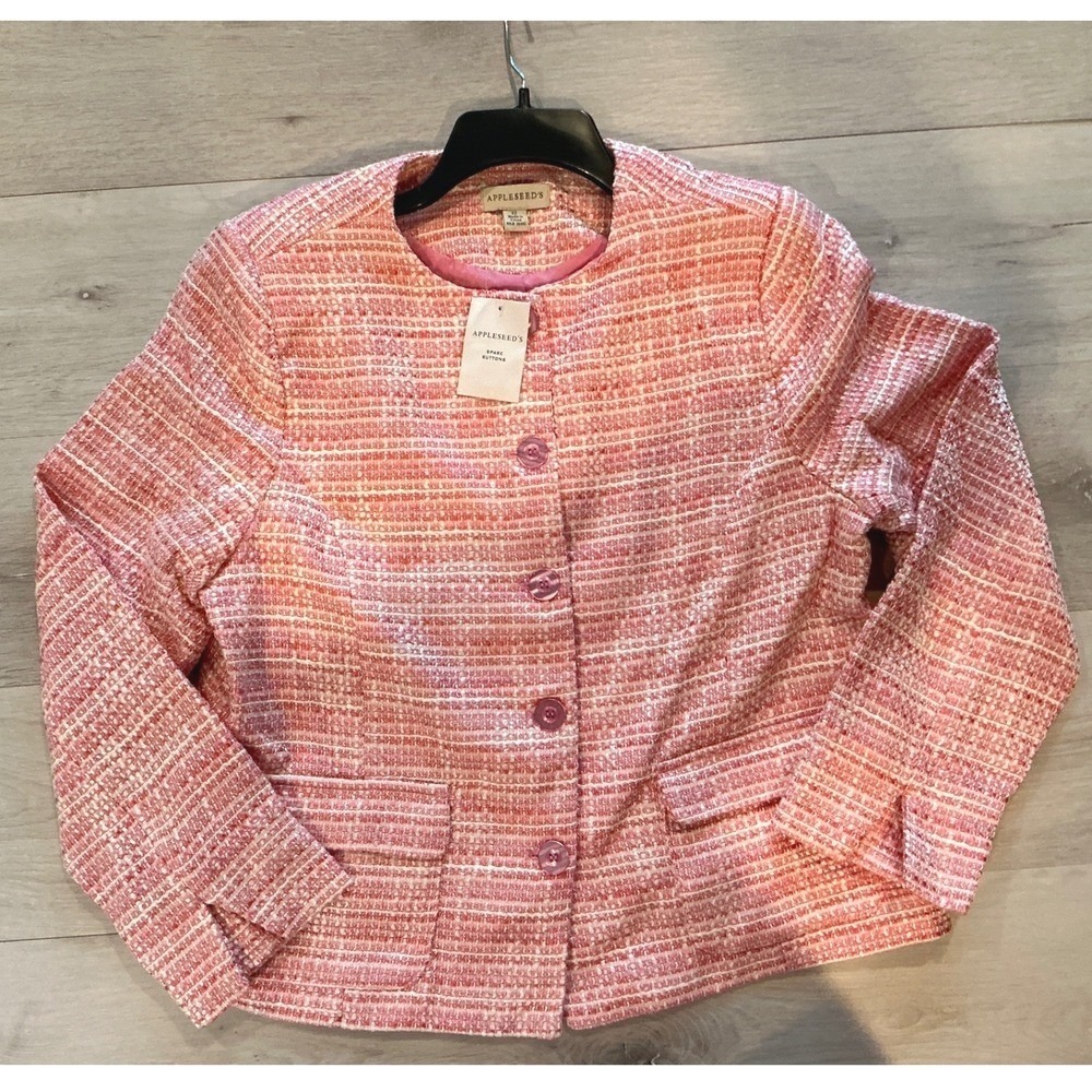 Appleseed's Tweed Blazer Jacket Pink 12 New With Tags